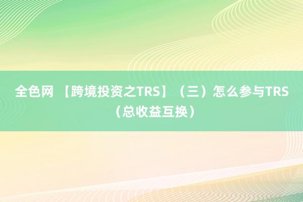 全色网 【跨境投资之TRS】（三）怎么参与TRS（总收益互换）